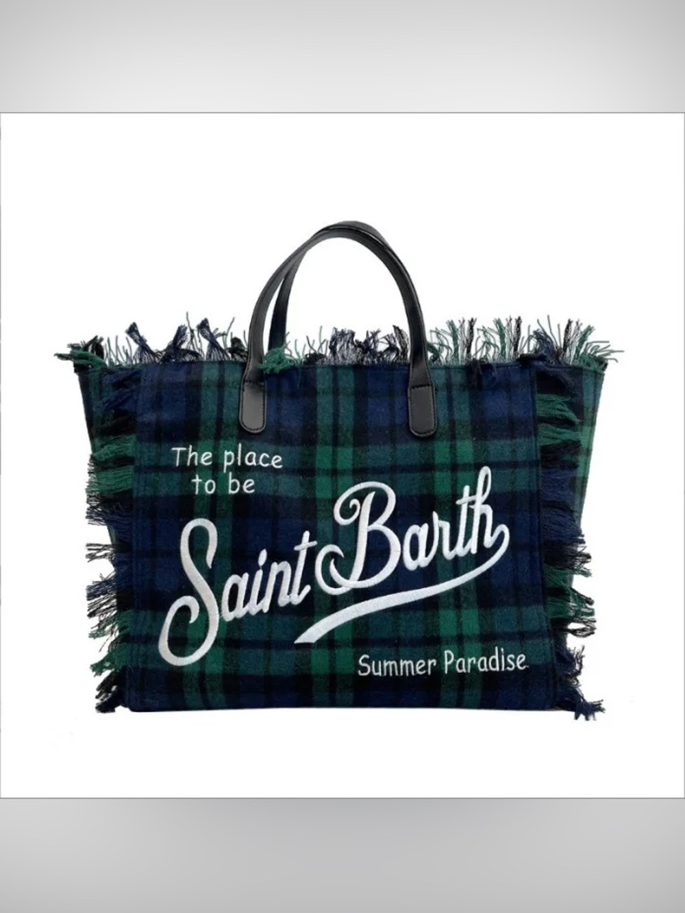 MC2 Saint Barth Vanity Wooly Summer Paradise Tartan Tote Bag - Blue/Green Plaid
